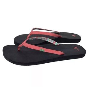 Sanuk Womens Yoga Sandal Flip Flop Thong Black Pink Size 10 NEW
